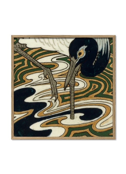 Cadre Green Tile with Heron III 30x30cm