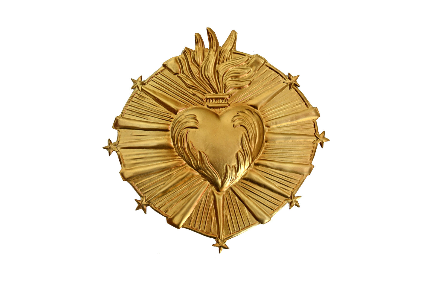 Brass heart crown of thorns and flames