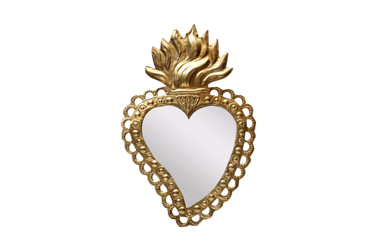 Large brass heart mirror