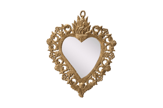 Large brass heart mirror